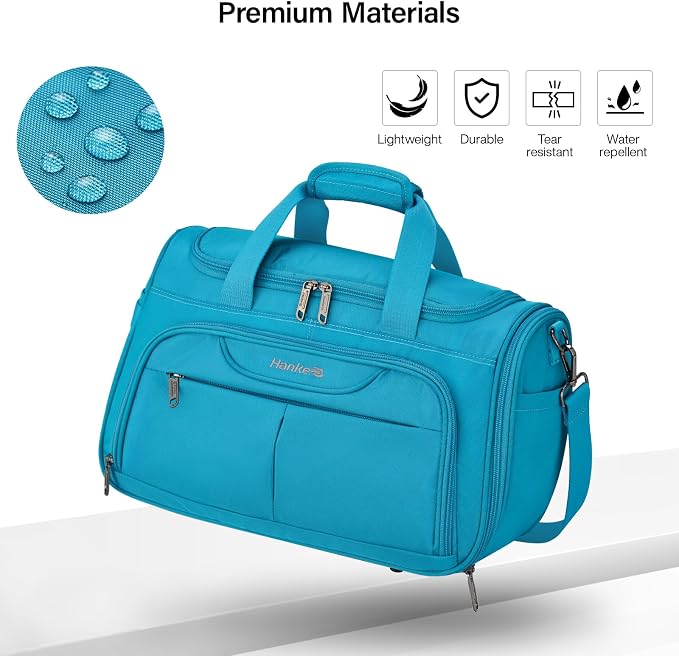 Hanke Carry On luggage Bags for Travel, Large Foldable Duffle Bag for Travel, Softside Lightweight Travel Bag Carry On Bags for Airplanes Women, Travel Tote Bags for Women Men.(Caribbean Blue)