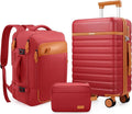 UKEIN Luggage Sets 3 Piece, PC Hardside Large Luggage 24 Inch With Spinner Wheels with TSA Lock, Carry On Suitcase Set With Travel Backpack for Men (Red, 3 piece set (24inch))