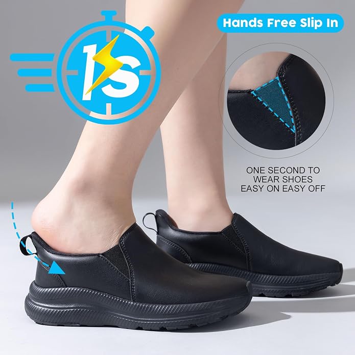 ZOVE Wide Toe Box Shoes Women Wide Width Waterproof Leather Hands Free Nursing Sneakers Ultra Light Extra Wide Walking Sneakers Non-Slip Chef Diabetes Nurse Work Shoes