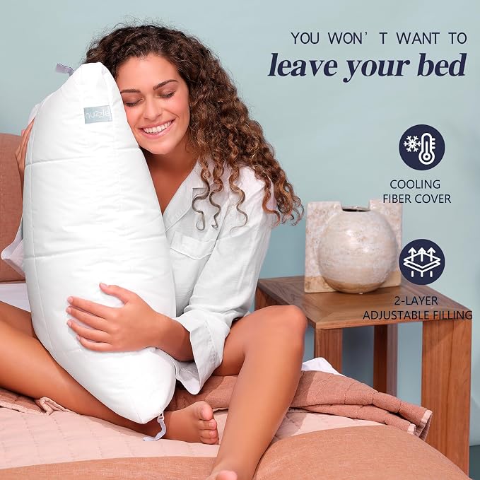 Nuzzle Cooling Adjustable Pillow for Side Sleepers,King Size Bed Pillow 4 Pack – Hotel Luxury Neck Support, Height Adjust Soft Sleeping Pillow for Back, Stomach or Side Sleepers-Home Gift