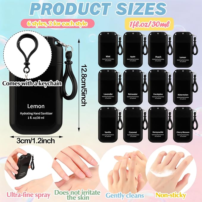 Loopeer 24 Pack Mist Hand Sanitizer Spray with Keychain Fathers Day Men Gifts Bulk Mini Hand Sanitizer 1oz Travel Size Scent Variety Pack for Backpack Employee Appreciation Gift for Team Coworker