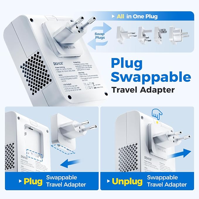 DOACE 220V to 110V Converter for European Travel - 350W Cordless Voltage Converter US to Europe, Power Converter with PD Chargers for Hair Straightener Shaver Toothbrush Phone