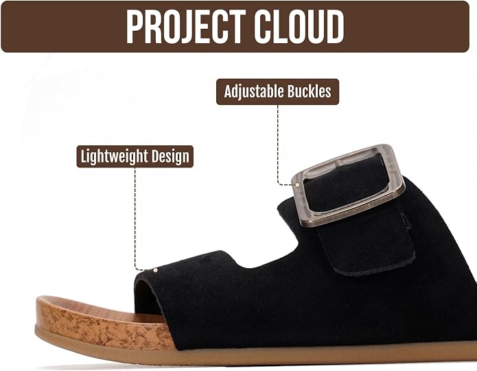 Project Cloud Womens Sandals - Adjustable Buckle Sandals for Women 2026 with Plush Insole - Lightweight & Non Slip Slides for Women Footwear