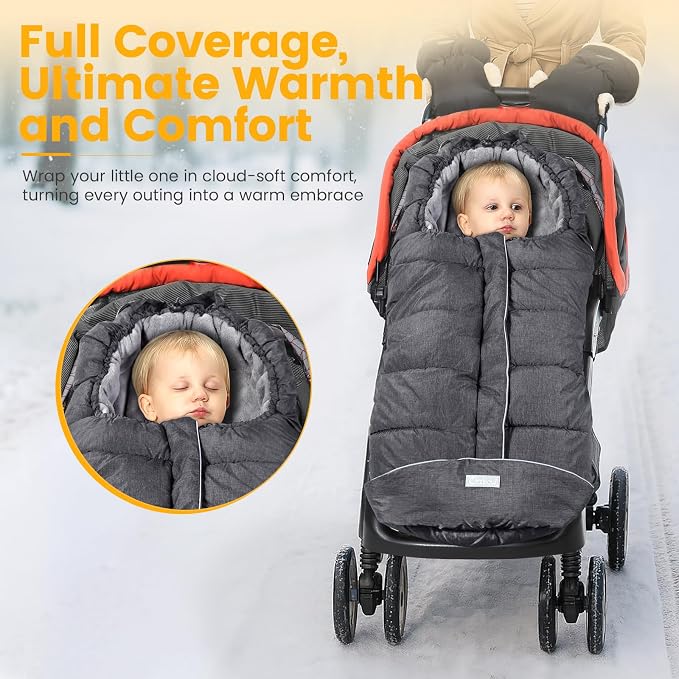 Orzbow Stroller Footmuff Universal - Weather-Proof Bunting Bag for Toddler, Warm Fleece Sleeping Bag for Cold Weather, Easily Attaches to Most Strollers, Baby Boys Girls Winter Essentials, Dark Grey