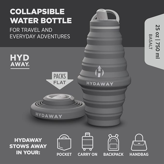HYDAWAY Hydration Travel Pack - 25oz Collapsible Water Bottle with Flip-Top Lid and Protective Travel Case - BPA-Free, Leak-Resistant, Reusable Bottle for Traveling, Hiking, and Daily Use