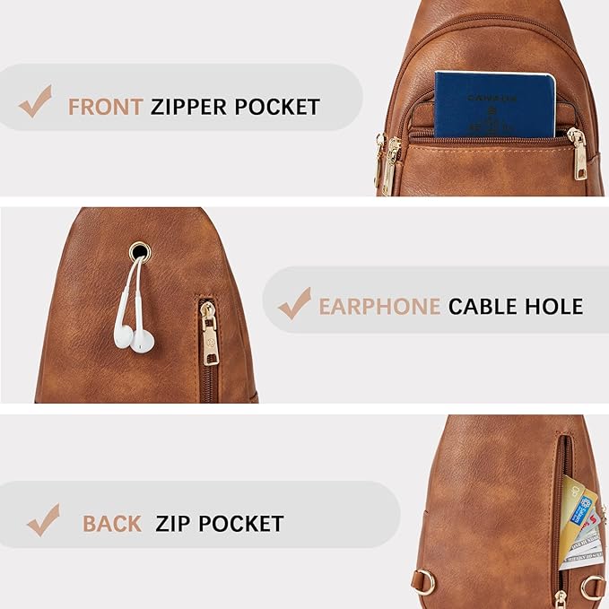 BOSTANTEN Sling Bag for Women Leather Crossbody Bags Fanny Pack Chest Bag for Travel