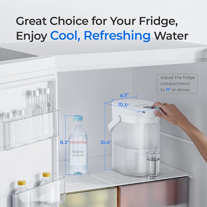 Waterdrop ED06W Electric Water Filter Pitcher with 4 Filters, FreshTaste Rechargeable Dispenser, 17-Cup Instant Countertop Purifier, Reduce Chlorine, Lead, Copper, Purify, Soften Water, White