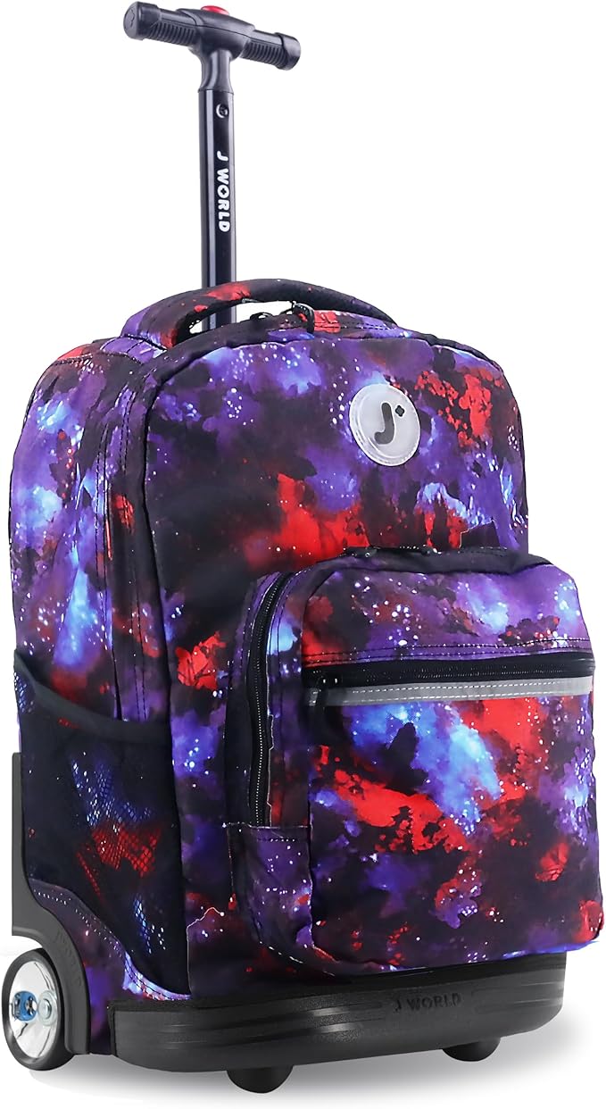 J World Sunrise Kids Rolling Backpack for Girls Boys. Roller Bookbag With Wheels For School, Galax