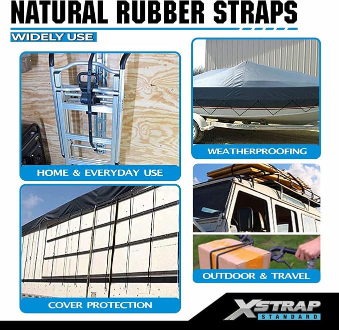 XSTRAP STANDARD 21" 100% EPDM Natural Rubber Tarp Straps, Black Long Bungee Cords with Metal S Hooks Tie Down Straps for Outdoor, Tarp Covers, Canvas Canopies, Motorcycle, and Cargo - 20 Pack