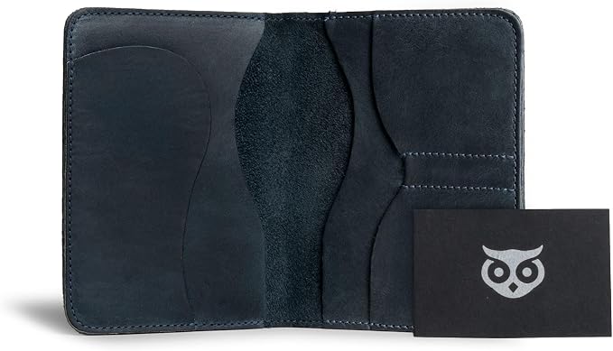Hide & Drink, Double Passport Cover with Slots for Bills and Keys, Rustic Case, ID Organizer, Full Grain Leather, Handmade Accessories, Slate Blue