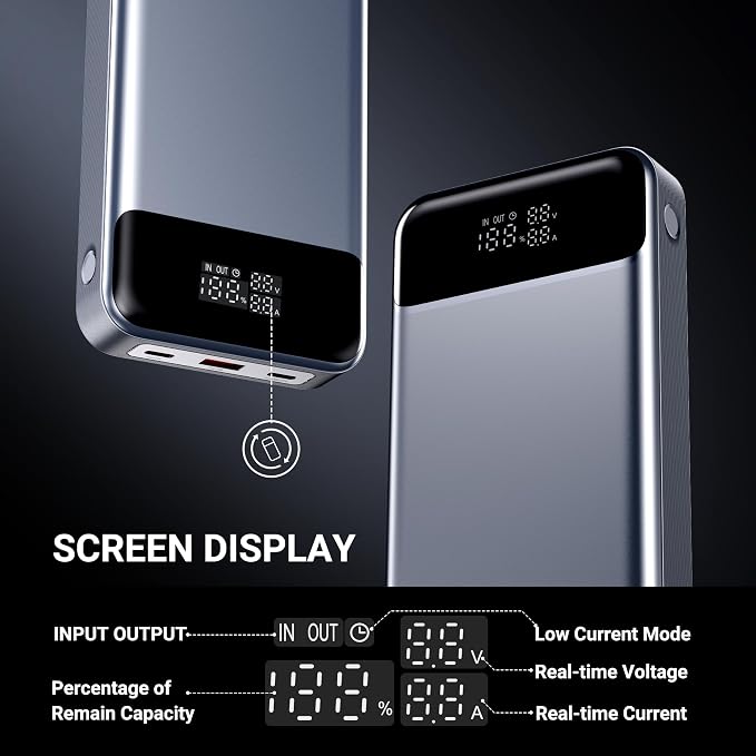 24,000mAh 280W Laptop Power Bank, PD 3.1 Portable Charger with Smart Display, 3-Port USB C Battery Pack for MacBook Pro/Air, iPhone 16/15/14/13 Series, iPad and More, Flight-Approved for Travel