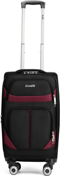 20" Luggage, Softside Suitcase with LOCK,Expandable Luggage w/Double Spinner Wheels, Lightweight Rolling Suitcases for Travel Carry On Luggage（Black-Burgundy,20in）
