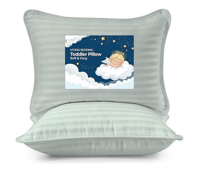 Utopia Bedding Toddler Pillow (Light Grey, 2 Pack) 13x18 Pillows for Sleeping, Soft and Breathable Cotton Blend Shell, Small Kids Pillow Perfect for Toddler Bed and Travel (Intended for Age 2 and up)