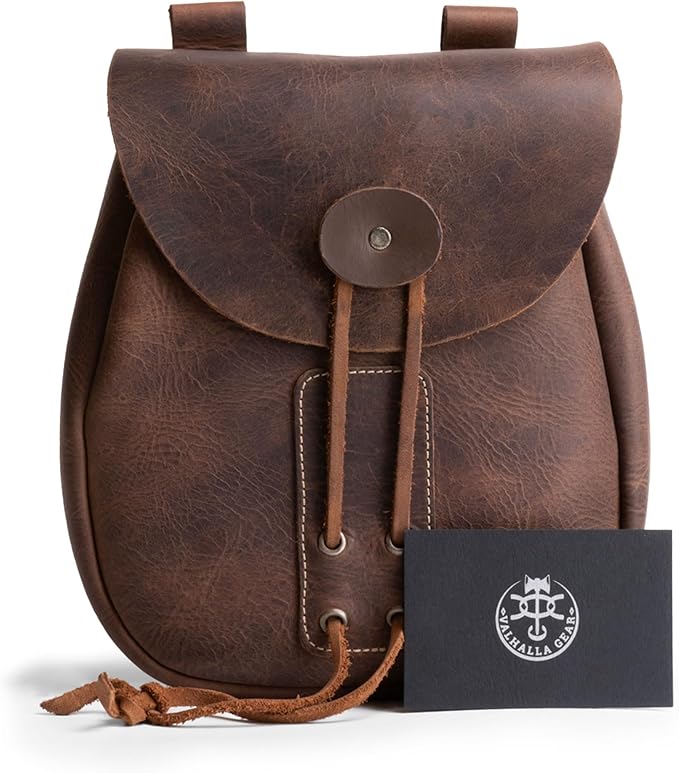 Bushcraft Bag, Portable Safe Pouch for Securely Storing Money, Coins, Bills, Valuables, Full Grain Leather, Handmade, Bourbon Brown