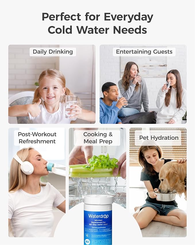 Waterdrop XWFE Refrigerator Water Filter, Built-in Chip, Replacement for GE® XWFE, XWF, Compatible with GNE27, GFE26, GDE25, GSS25 and PSE25 Series, NSF 42 & 372 Certified