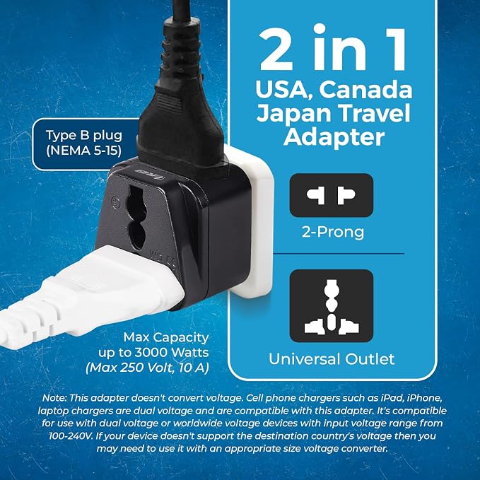 OREI USA, Canada Adapter Plug, Europe, UK, China to US American Adaptor - Grounded - Type B - Universal Socket - EU to US - 4 Pack