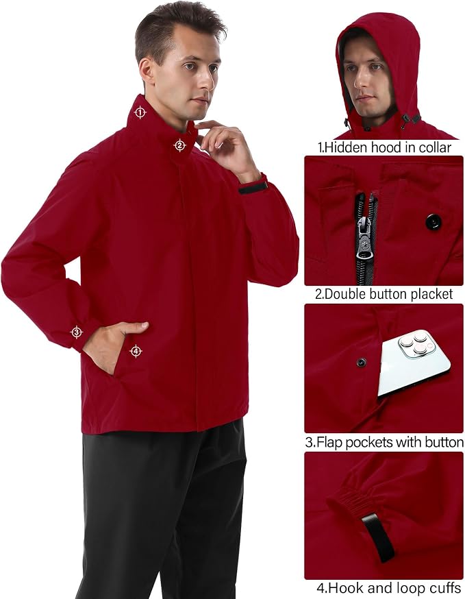 iCreek Rain Suit Waterproof Hooded Rain Gear Breathable Lightweight Packable Rain Jacket Pants Men Women for Hiking Fish Golf