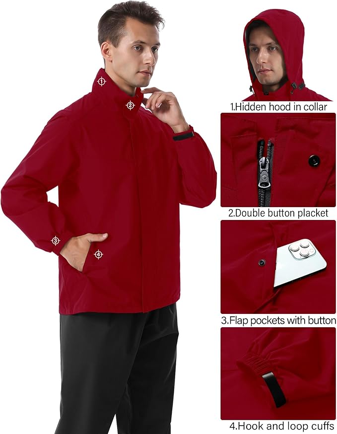 iCreek Rain Suit Waterproof Hooded Rain Gear Breathable Lightweight Packable Rain Jacket Pants Men Women for Hiking Fish Golf