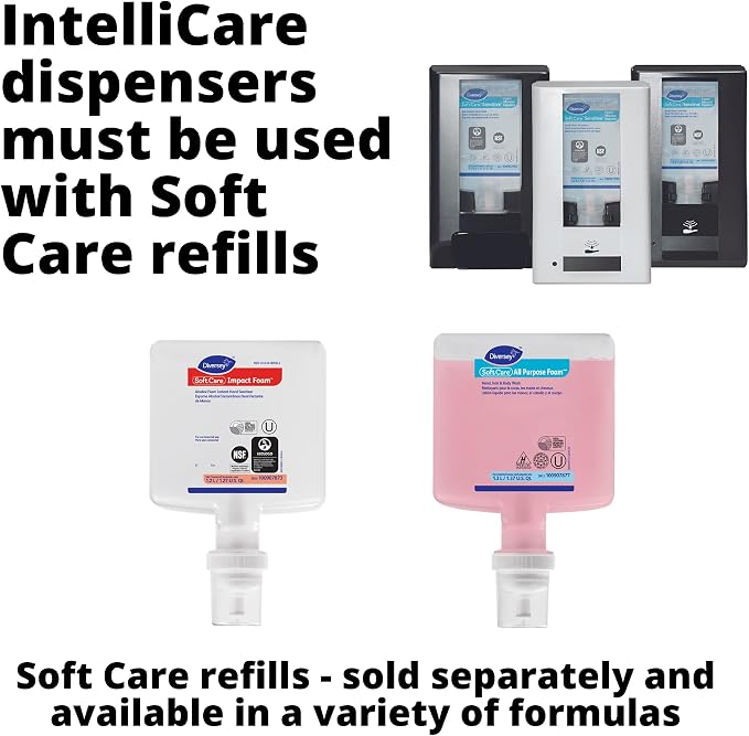 Diversey D1224701 IntelliCare Manual Hand Hygiene Dispenser for Liquid, Gel & Foam Soft Care Soaps & Sanitizers, ADA Compliant, Refillable, White, 1-Count