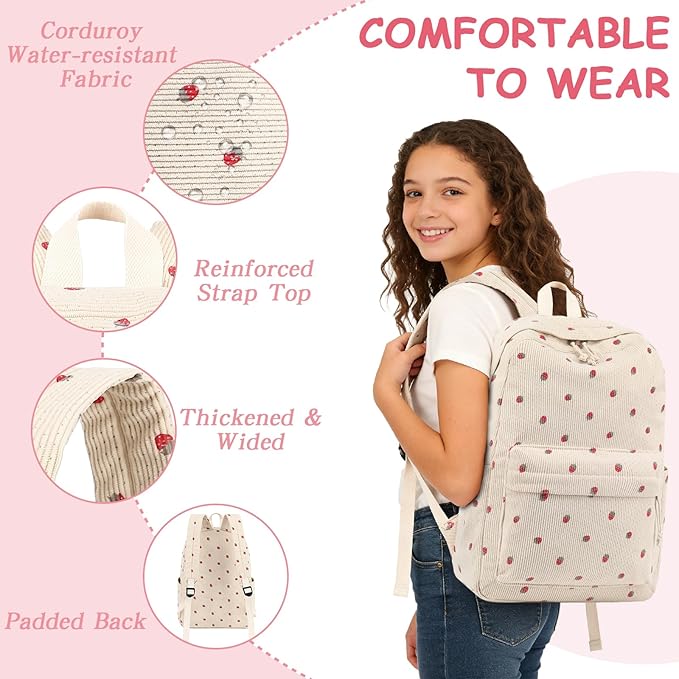 Bluboon School Backpack for Teen Girls Bookbags Elementary High School Corduroy Laptop Bags Women Travel Daypacks