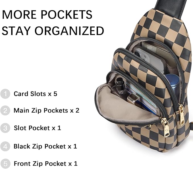 BOSTANTEN Sling Bag for Women Leather Crossbody Bags Fanny Pack Chest Bag for Travel