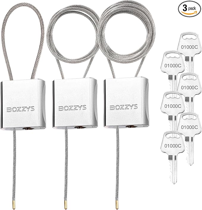 Cable Locks 3-Pack | Keyed Alike Adjustable Cable Lock｜(1.15ft,3.28ft,6.56ft)/Set with 6 Same Keys for Bikes, Gate, Lockers, Gun & Outdoor Gear | Weatherproof & Silver