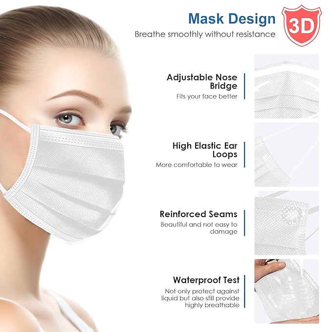 NNPCBT 5 Color Disposable Face Masks 50pcs, Individually Wrapped Masks for Adults, 3-Ply Breathable Disposable Mask For Outdoors, Home, Office, School