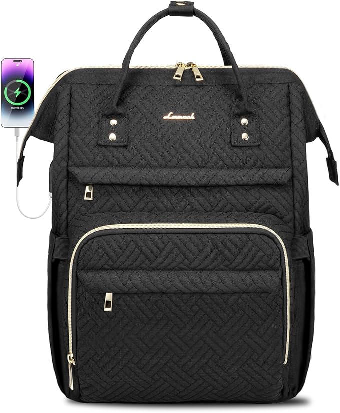 LOVEVOOK Laptop Backpack for Women,17 Inch Professional Womens Travel Backpack Purse Computer Laptop Bag Nurse Teacher Backpack,Waterproof College Work Bag Carry on Back Pack with USB Port,Black Plait