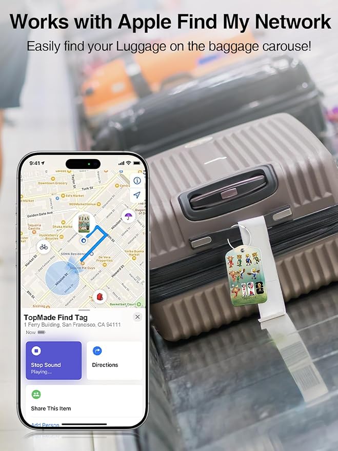 TopMade Smart Luggage Tag with Find My, Premium Leather Luggage Tags for Suitcase, Travel Bags, Backpacks, Anti-Lost Suitcase Tag Tracker for Travel with Privacy Name Card, Rechargeable