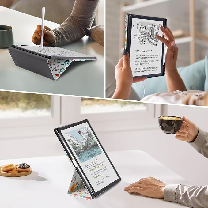 CoBak Case for 11" Kindle Scribe 3rd Generation 2025, Kindle Scribe Colorsoft with Two Viewing Angles - All New PU Leather Cover with Auto Sleep Wake, Pen Holder. Flower Sea
