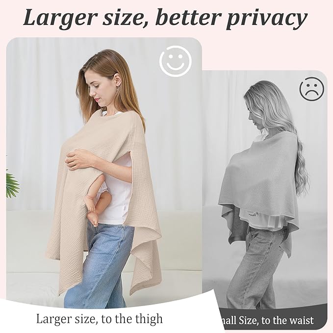 Muslin Nursing Cover Up for Breastfeeding, Soft & Breathable Cotton Breast Feeding Cover for Women, Full Privacy Breastfeeding Cover - Newborn Baby Essential, Light Brown