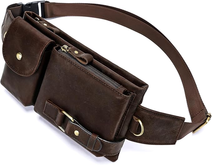 NIUCUNZH Genuine Leather Fanny Pack for Men Women Slim Waist Purses Sling Crossbody Bags Vintage Coffee