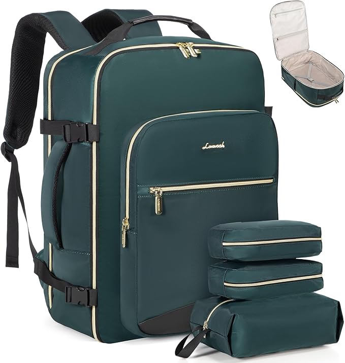 LOVEVOOK 50L Travel Backpack Flight Approved Carry on Backpack,3 Packing Cubes,Waterproof Personal Item Travel Bag,TSA Carry on Luggage Suitcase Travel Essentials,Gifts for Women & Men,fits 18" Laptop