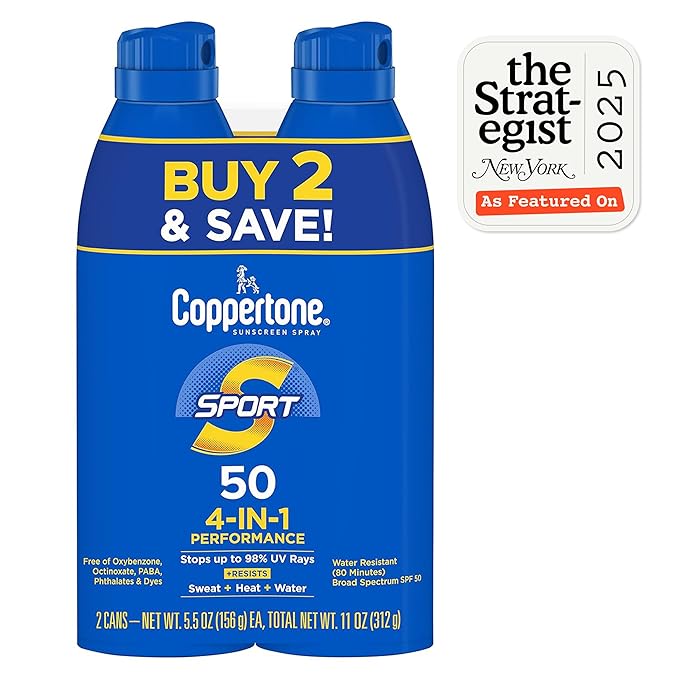 Coppertone Sport SPF 30 Sunscreen Spray, Body Sunscreen, Water Resistant Spray Sunscreen, 5.5 Oz, Pack of 2 (Packaging May Vary)