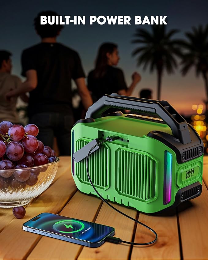 ANCOON Speakers Bluetooth Wireless: 80W(Peak) Loud Speaker with Bass, 20H Playtime, IPX6 Waterproof, Large Jobsite Speakers for Work, Outdoor, Workshop, Garage, Portable Speaker with TWS (Green)