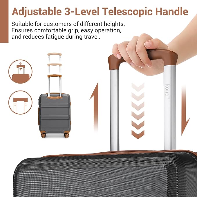 Kono 24 Inch Luggage Suitcase with Spinner Wheels TSA Lock Lightweight PC+ABS Hardside Medium Checked Luggage Durable Rolling Suitcase Apricot Grey