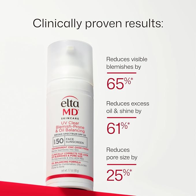 EltaMD UV Clear Blemish-Prone & Oil Balancing SPF 50, Non-Comedogenic Sunscreen with Zinc Oxide, Dermatologist Recommended