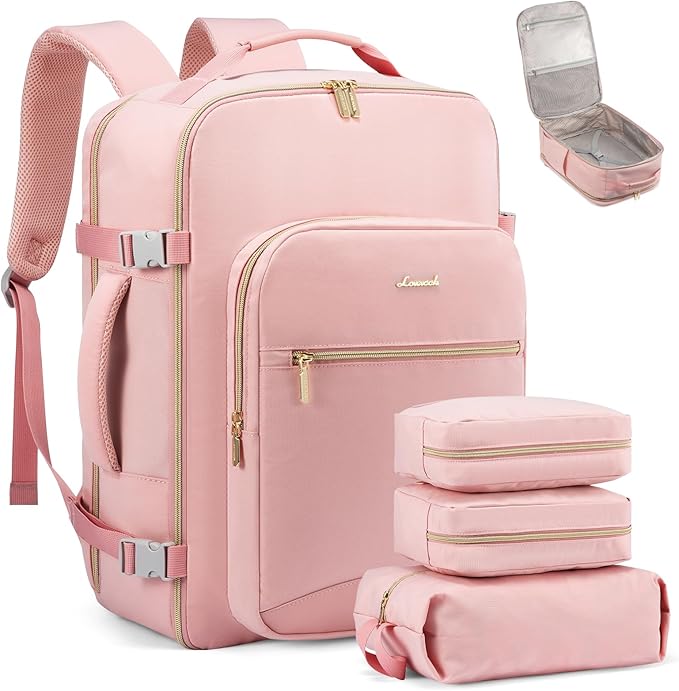 LOVEVOOK 40L Travel Backpack Flight Approved Carry on Backpack,3 Packing Cubes,Waterproof Personal Item Travel Bag,TSA Carry on Luggage Suitcase Travel Essentials,Gifts for Women & Men,fits 17" Laptop