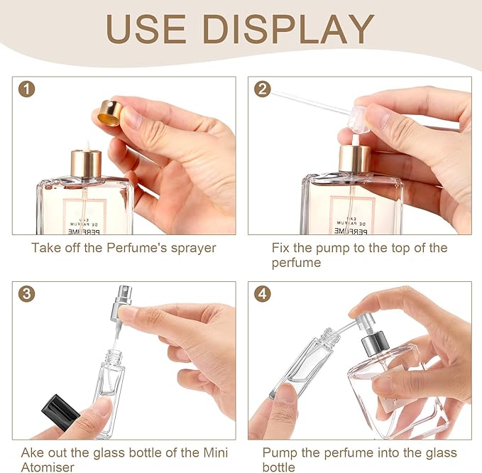 Domensi 60 Pcs 10/15/20/30 ml Perfume Travel Refillable Glass Bottles Spray Bottle Perfume Atomizer for Cologne Dispenser Leak-proof Fragrance Bottles Atomizer Pump Kit (20 ml,Gold,Silver,Black)