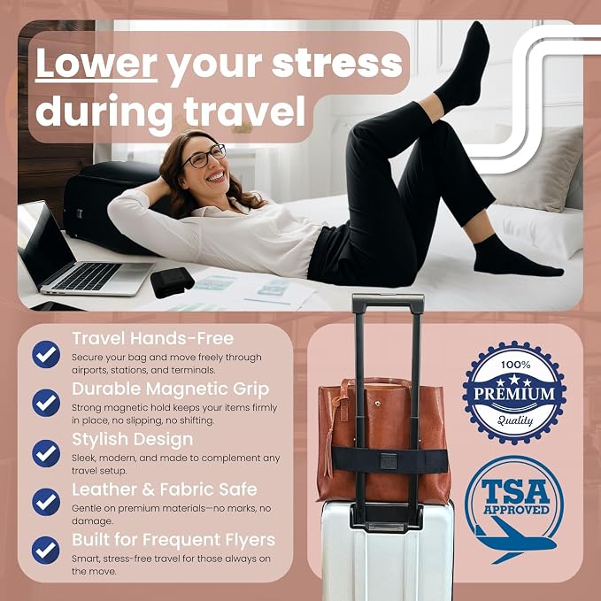 Trolley Strap Carryon Luggage Strap Over Suitcase Handle for Attaching Carryon Bag Travel Accessories TSA Approved Carry-On Add a Bag Belt Sleeve for A Tote Backpack Purse (Black on Black)