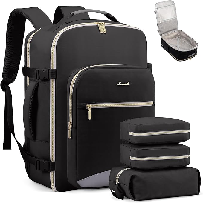 LOVEVOOK 50L Travel Backpack Flight Approved Carry on Backpack,3 Packing Cubes,Waterproof Personal Item Travel Bag,TSA Carry on Luggage Suitcase Travel Essentials,Gifts for Women & Men,fits 18" Laptop