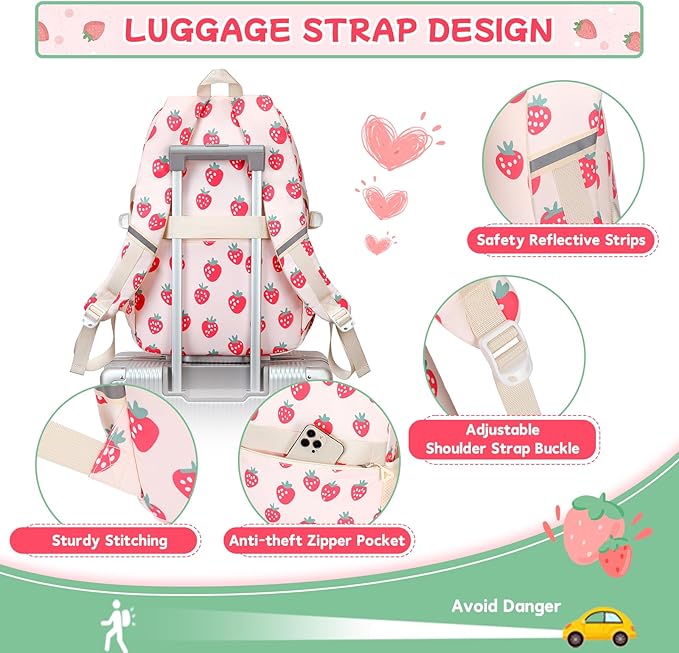 PIG PIG GIRL Backpack for Girls 3pcs Set Kids Backpack with Lunch Box Students Kawaii Book Bag for Elementary Primary Middle School Bags - Ita Backpack - Strawberry