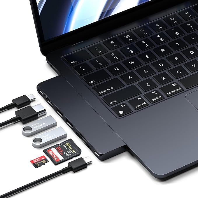 Satechi 7 in 1 USB C Hub Multiport Adapter Pro Slim, USB C Dongle, 100W Charging, 4K HDMI, USB 4, USB 3.2 Gen 2, SD/Micro Card Reader for Mac, MacBook Air/Pro - Midnight