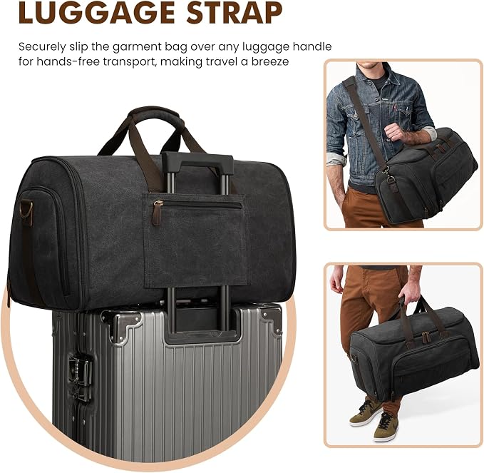 S-ZONE Carry On Garment Bag for Travel Convertible Garment Duffle Bag Suit Bags for Men Women Travel 2 in 1 Hanging Suitcase Business Travel Bag with Toiletry Bag, Black, 50l