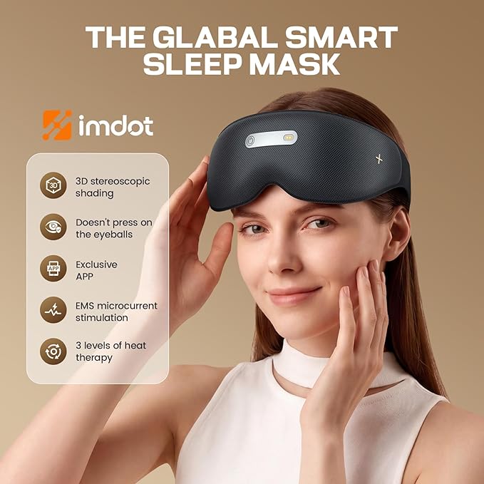AI Eye Massager with Heat, EMS Microcurrent Massage, 3D Wireless Sleeping Eye Masks, APP Data Analysis, Deep Sleep, Sleep Mon*itoring Fatigue Relief for Insomnia and Business Travel Group, Gray