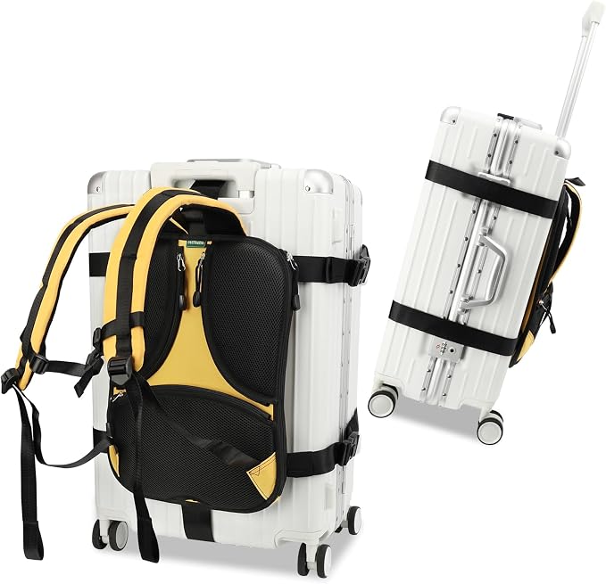 Heavy-Duty Backpack Carrying Straps System for 22-30 Inch Suitcase Luggage Hardcase for Adventure Travel Cobble Stone Streets Stair - L,Yellow