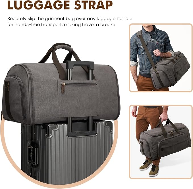 S-ZONE Carry On Garment Bag for Travel Convertible Garment Duffle Bag Suit Bags for Men Women Travel 2 in 1 Hanging Suitcase Business Travel Bag with Toiletry Bag, Gery, 50l