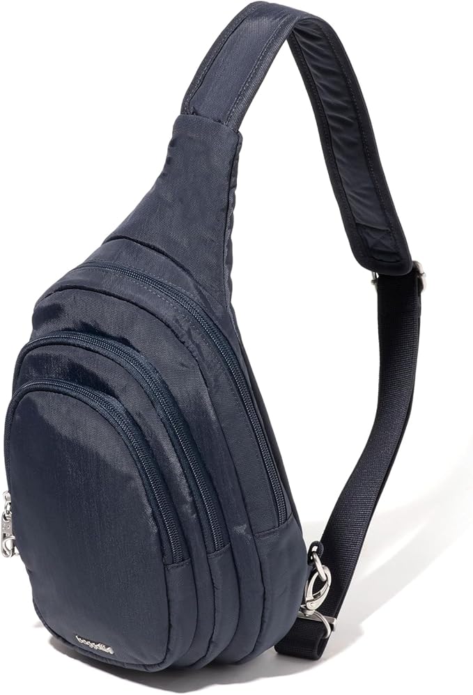 Baggallini Securtex® Anti-Theft Multi Zip Sling - Lightweight 8.6"x15.2" Travel Bag with Locking Zippers & RFID Protection