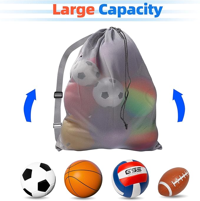 GSE Games & Sports Expert 24x36/30x40 X-Large Mesh Sports Equipment Drawstring Bag for Soccers, Basketballs, Footballs