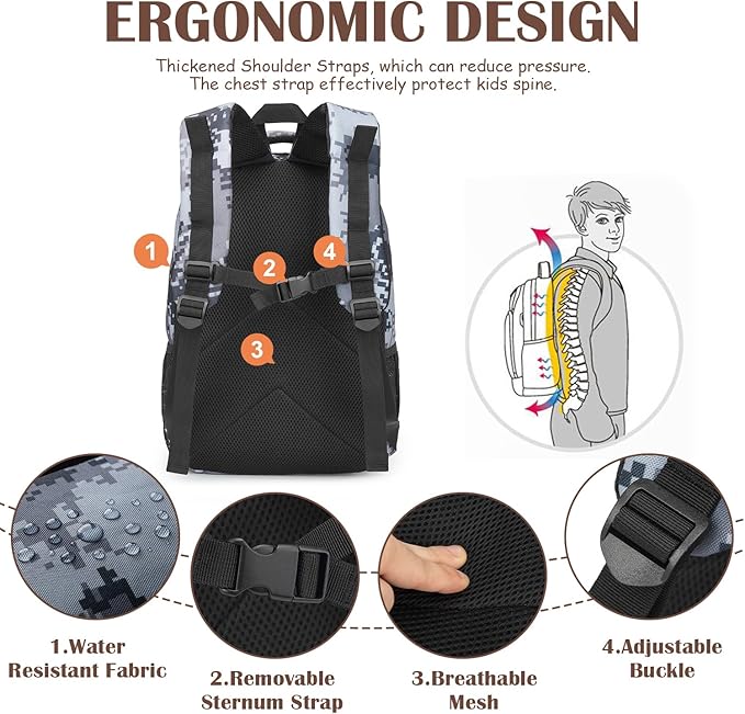 Kids Tactical Backpack Army Molle Bookbag Military Boys Backpack for School, Outdoor, Camping, Black Digital CM